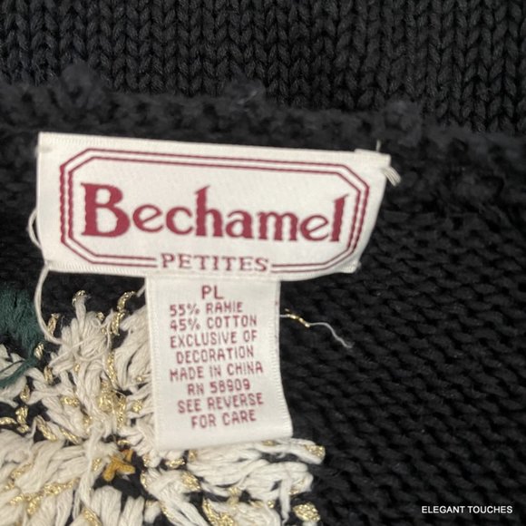 Bechamel Petite Christmas Poinsettia Black Sweater PL Holly Turtleneck Top LOT 2 - Picture 4 of 9